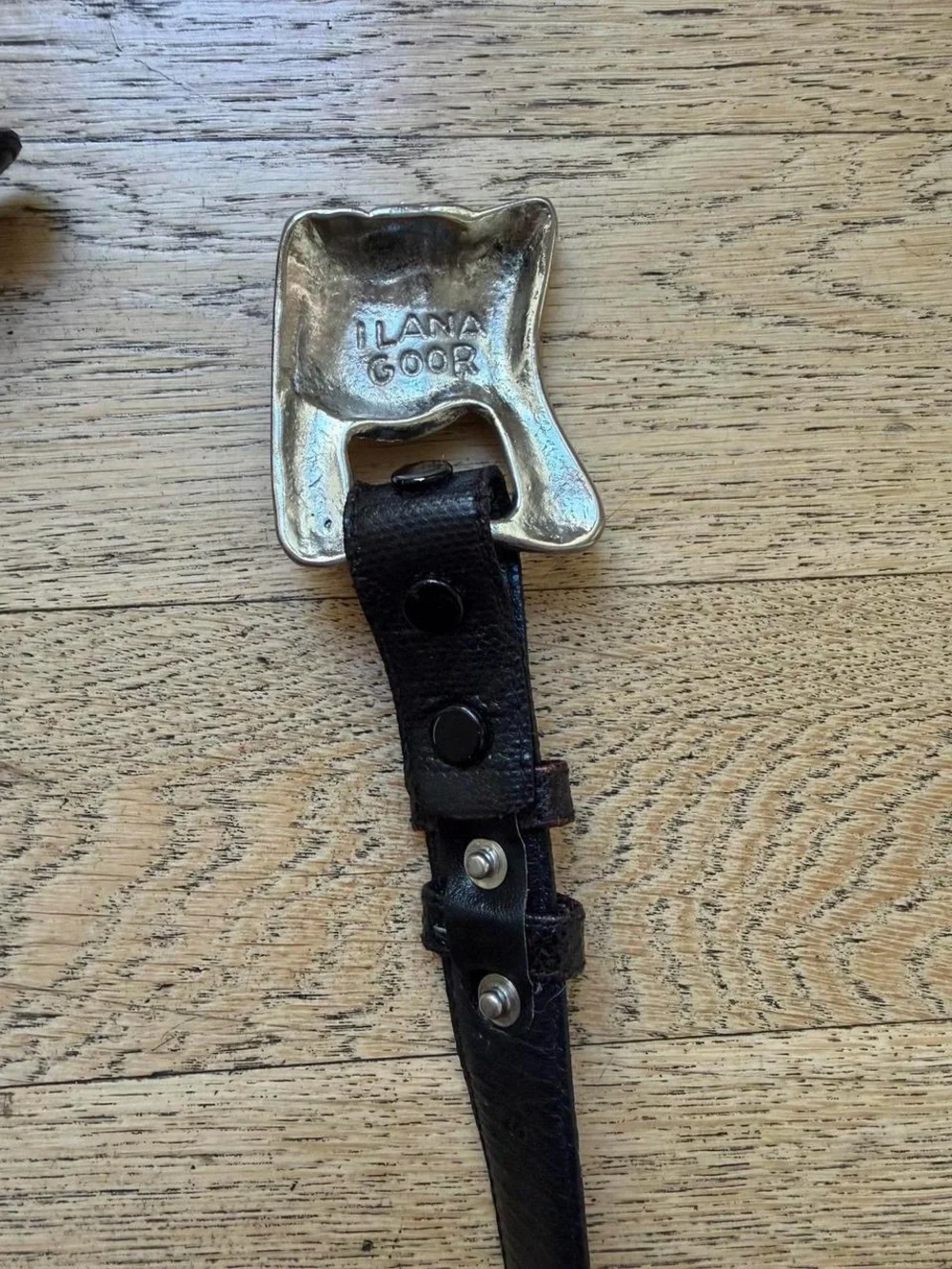 Vintage Brown Leather Belt with Sculpted Silver Buckle